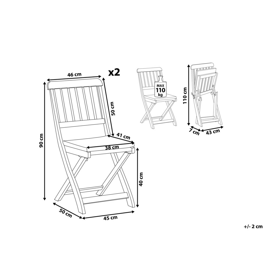 Zestaw 2 krzeseł ogrodowych akacjowy ciemne drewno CENTO
