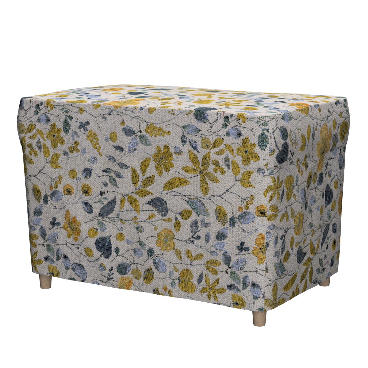 Pokrowiec na podnóżek Strandmon, żółto-niebieskie kwiaty na kremowym tle, 60 x 42 x 41 cm, Cosy Home