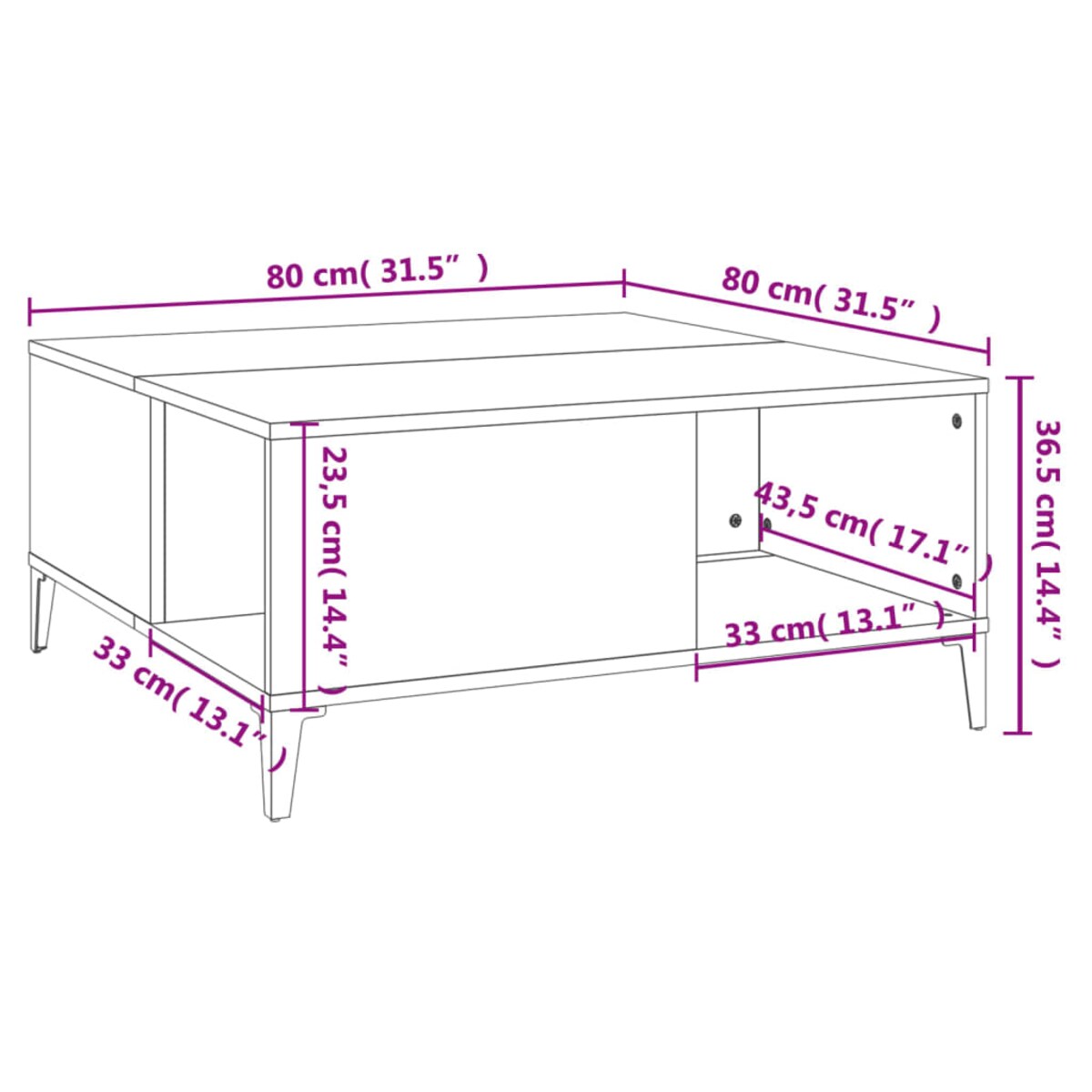 vidaXL Stolik kawowy, biały 80x80x36,5 cm, materiał drewnopochodny