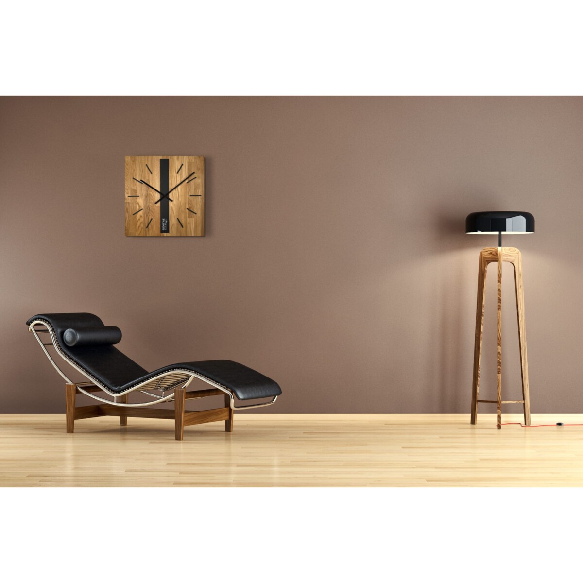 Drewniany zegar na ścianę Dąb Klasyk 50cm czarny SQ