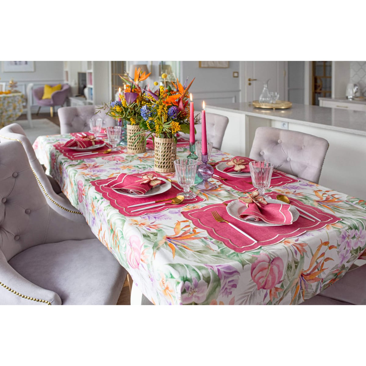 Haftowane serwetki Magenta Onde - 6 sztuk