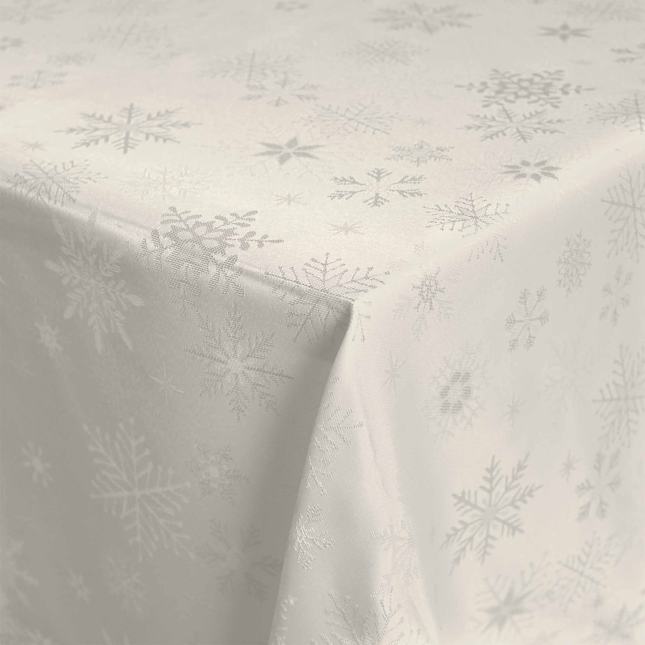 Obrus świąteczny biały 140x300 cm złoty wzór JACQUARD