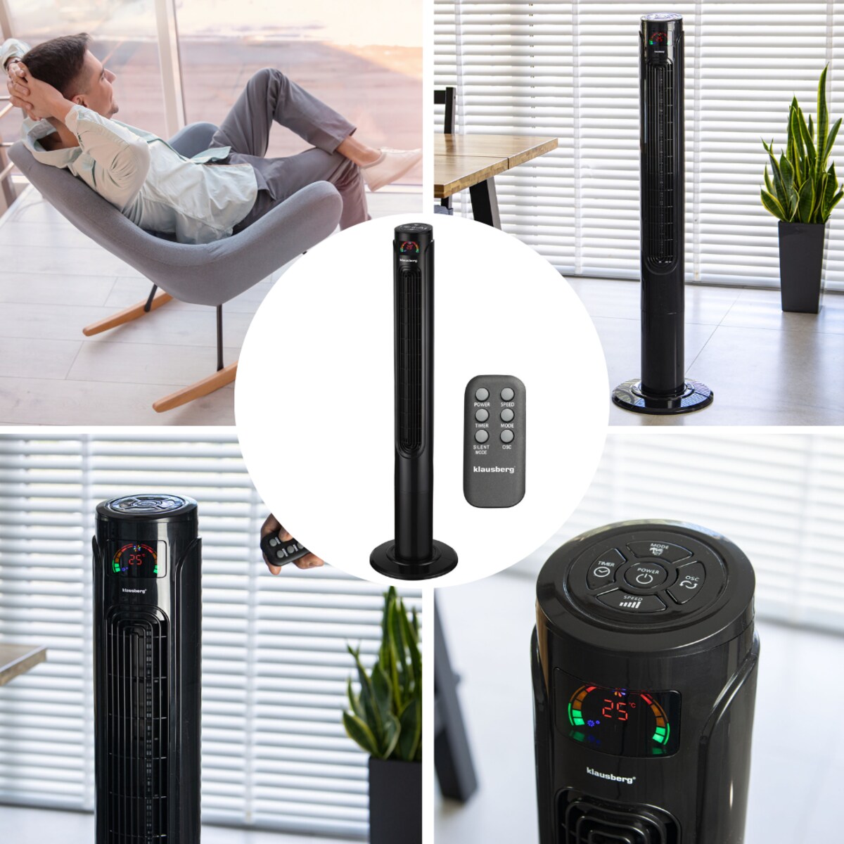 Wentylator kolumnowy podłogowy z pilotem 55W KLAUSBERG
