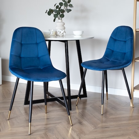 Krzesło tapicerowane pikowane welurowe granatowe złote nogi do salonu