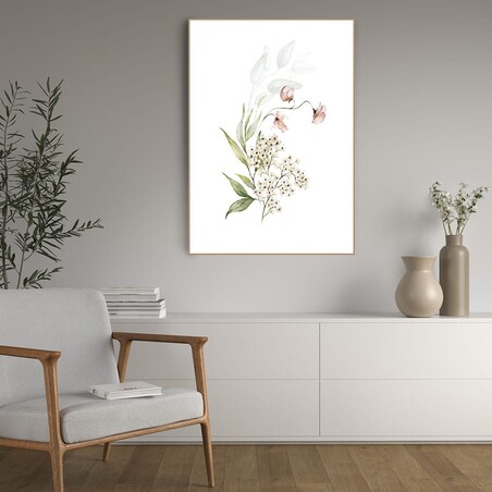 plakat białe kwiatki gałązka 21x30 cm