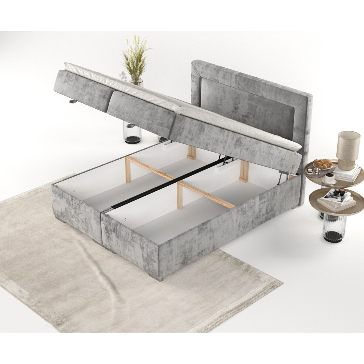 Łóżko kontynentalne LONTANO 180x200 z pojemnikiem, Szary, tkanina Lotta 09