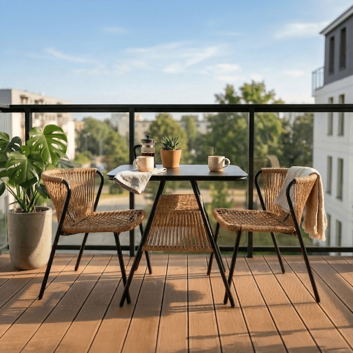 Zestaw 2 Krzesła Ogrodowe I Stolik Rattan Na Ogród Balkon Taras Brąz TRISTE