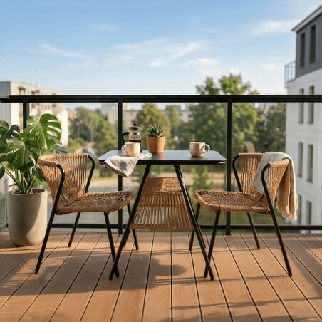 Zestaw 2 Krzesła Ogrodowe I Stolik Rattan Na Ogród Balkon Taras Brąz TRISTE