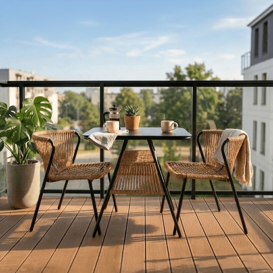 Zestaw 2 Krzesła Ogrodowe I Stolik Rattan Na Ogród Balkon Taras Brąz TRISTE