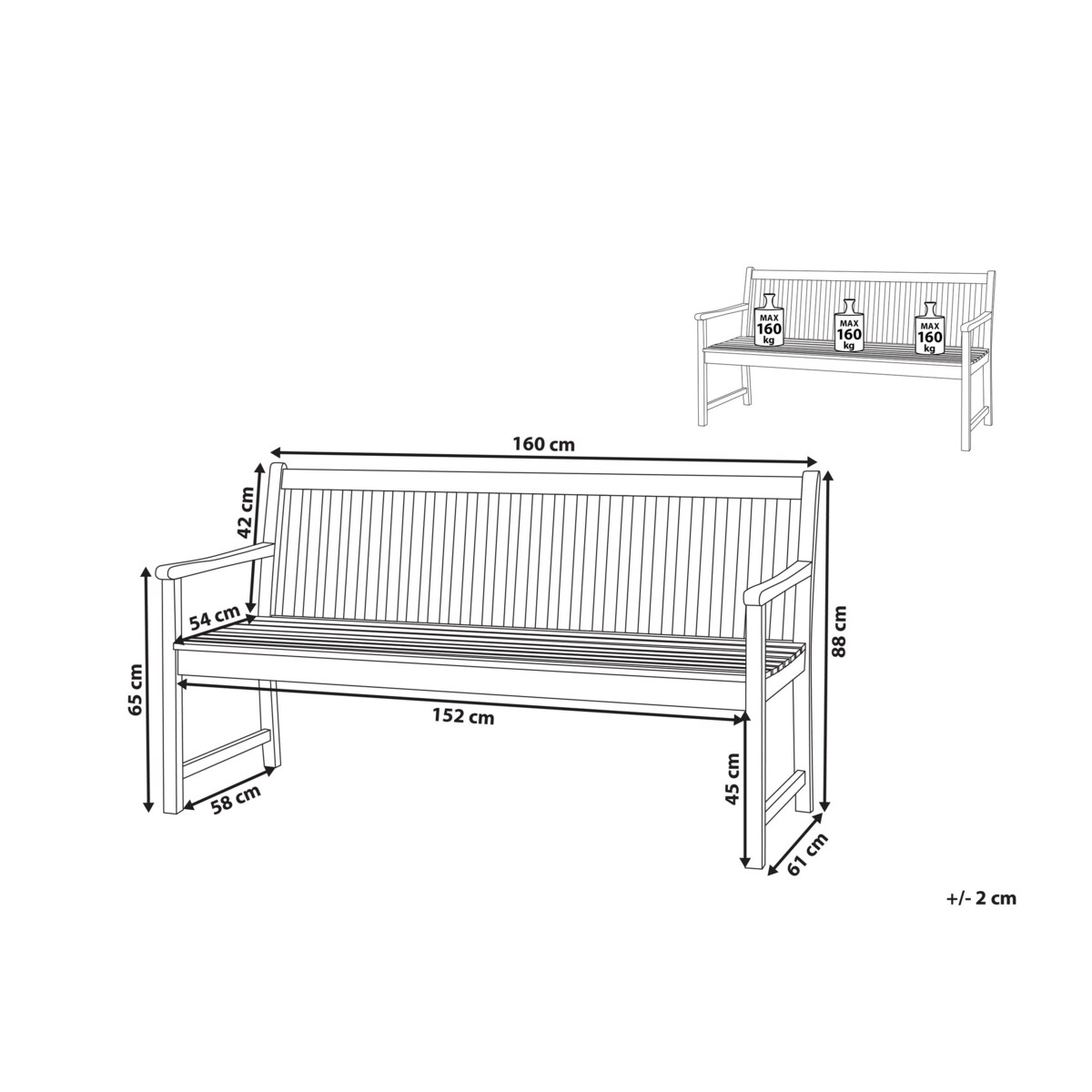 Ławka ogrodowa z certyfikowanego drewna 160 cm VIVARA