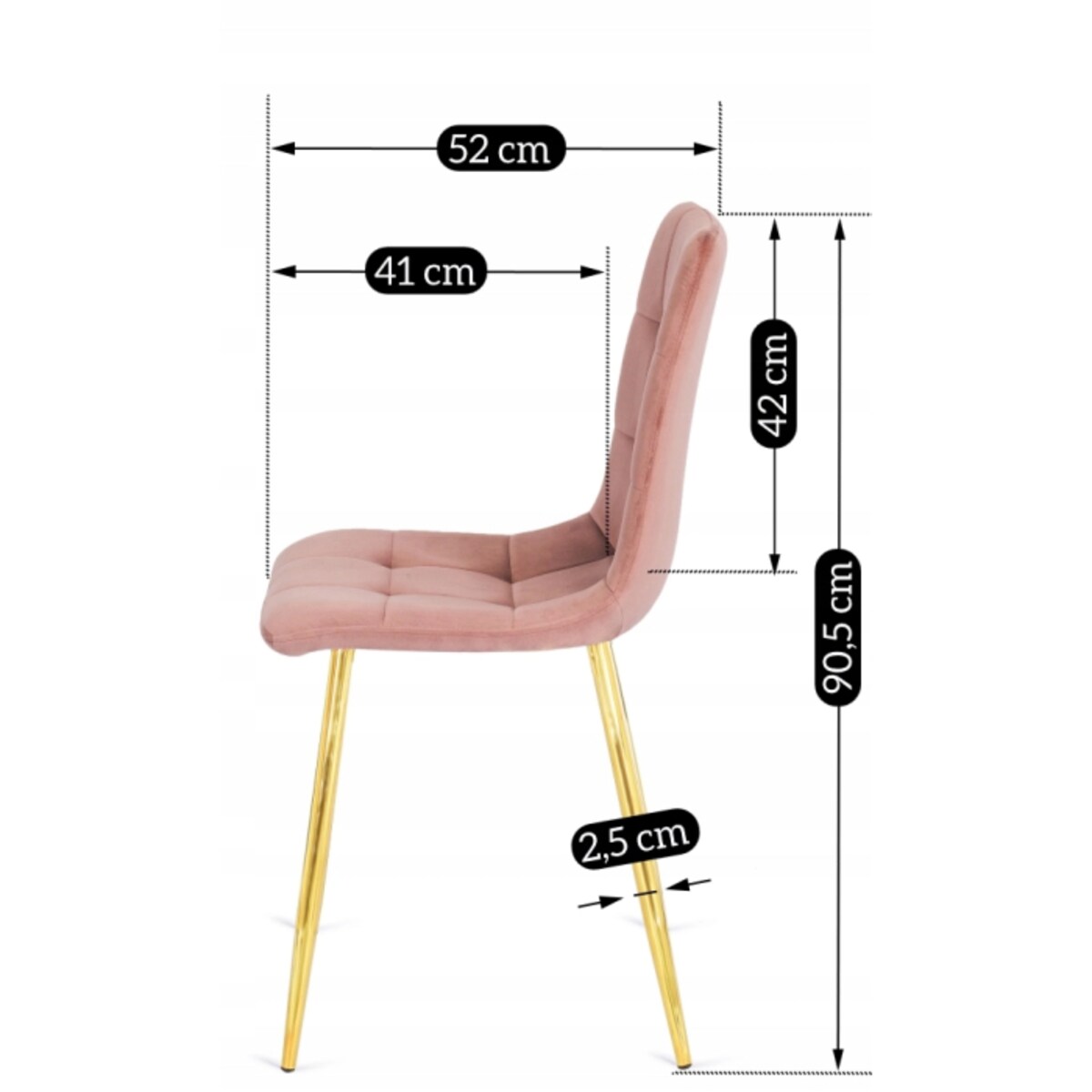 Krzesło Welurowe Jadalnia Glamour Złote Nogi Salon Do Toaletki Różowe YORK