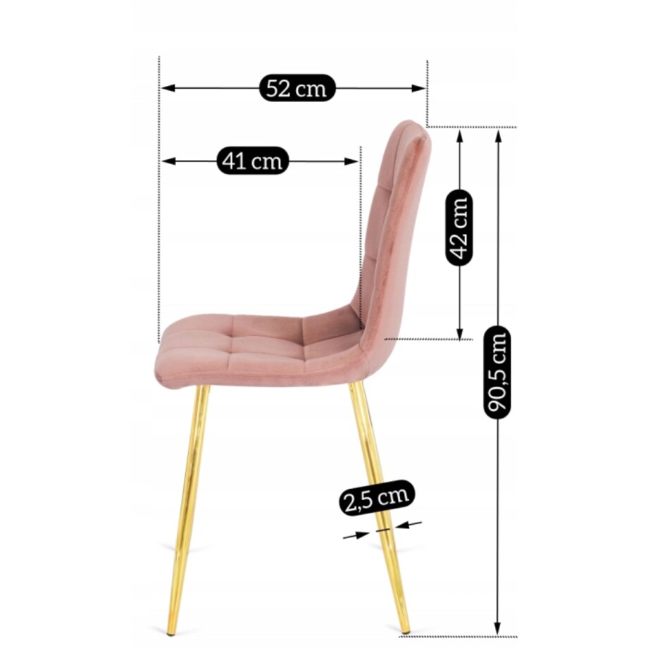 Krzesło Welurowe Jadalnia Glamour Złote Nogi Salon Do Toaletki Różowe YORK