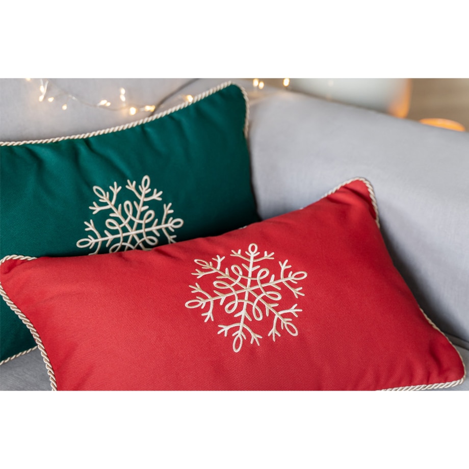 Czerwona poduszka zimowa Snowflake I 50 x 30 cm