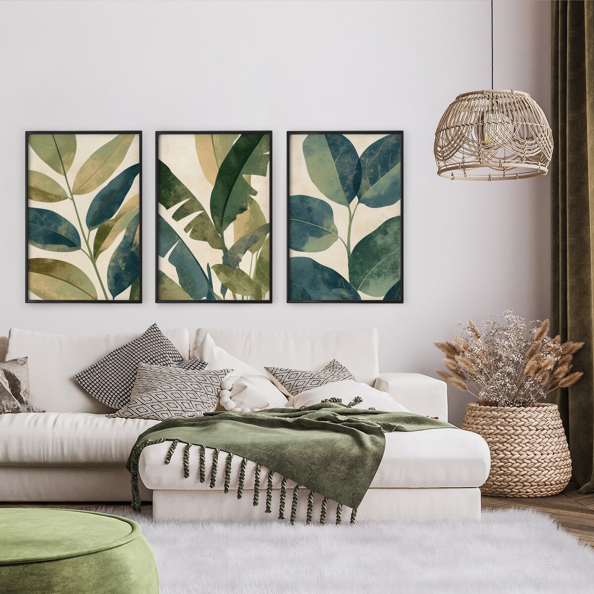 Zestaw 3X Plakat W Ramie Liście Tropikalne W Stylu Vintage Rośliny 60x80cm