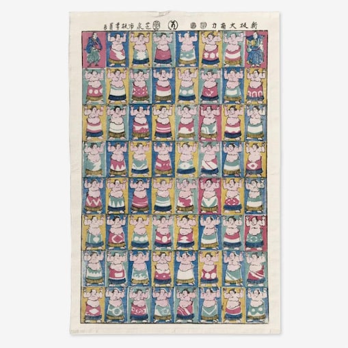 Lniany ręcznik kuchenny - Zawodnicy sumo - Ukiyo-e