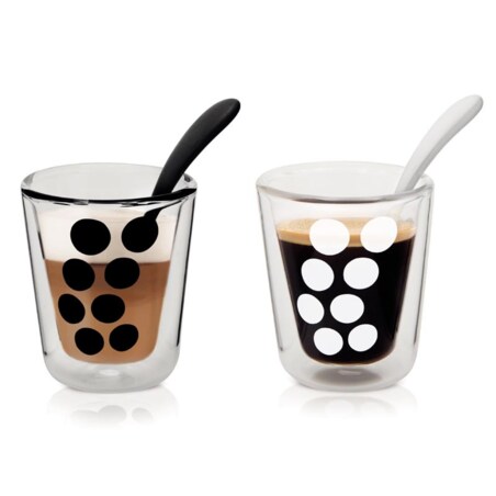 Zestaw 2 szklanek z podwójnymi ściankami i łyżeczkami Dot, 200 ml, Zak! Designs
