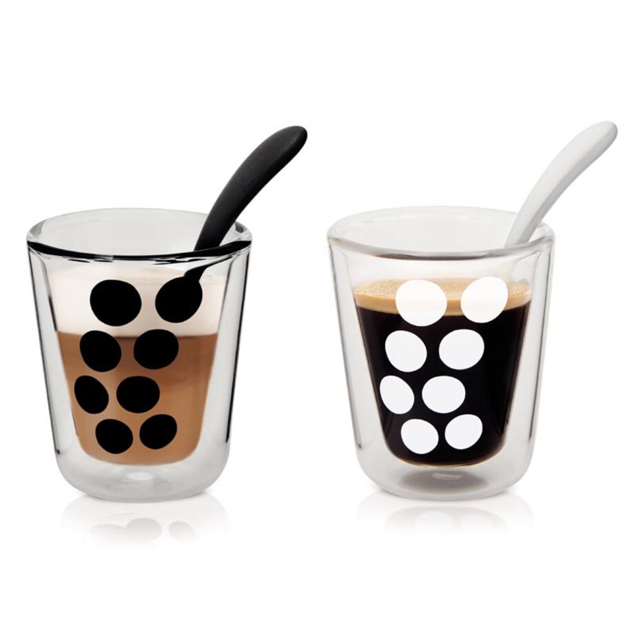 Zestaw 2 szklanek z podwójnymi ściankami i łyżeczkami Dot, 200 ml, Zak! Designs