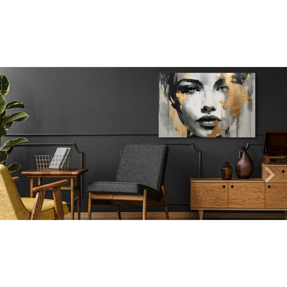 Obraz Złoty Portret Kobiety W Stylu Glamour 120x80cm