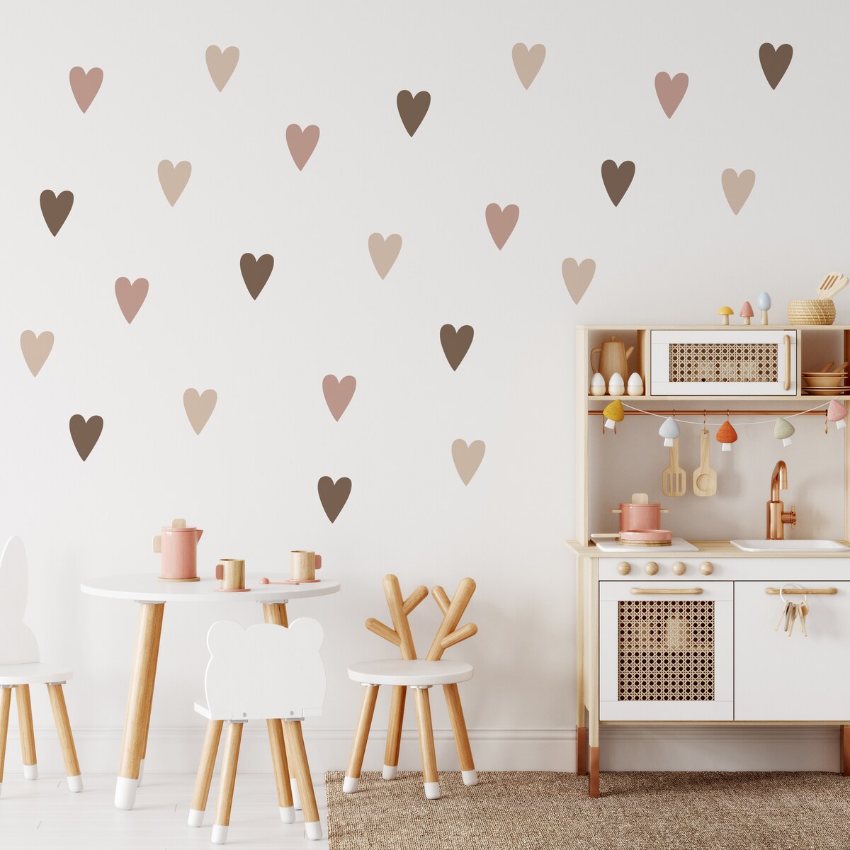 Naklejki Na Ścianę Dla Dzieci Beżowe Pastelowe SERDUSZKA Serca ZESTAW