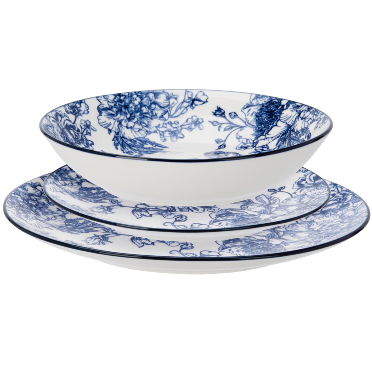 Zestaw ozdobnych talerzy z nadrukiem kwiatowym GLAMT, 18 sztuk, porcelanowych