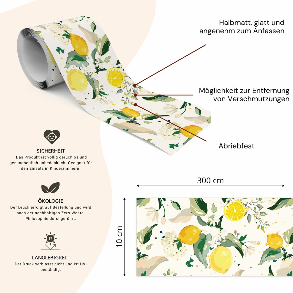 Samoprzylepny Pasek Dekoracyjny Do Kuchni CYTRYNY Owoce Liście Natura