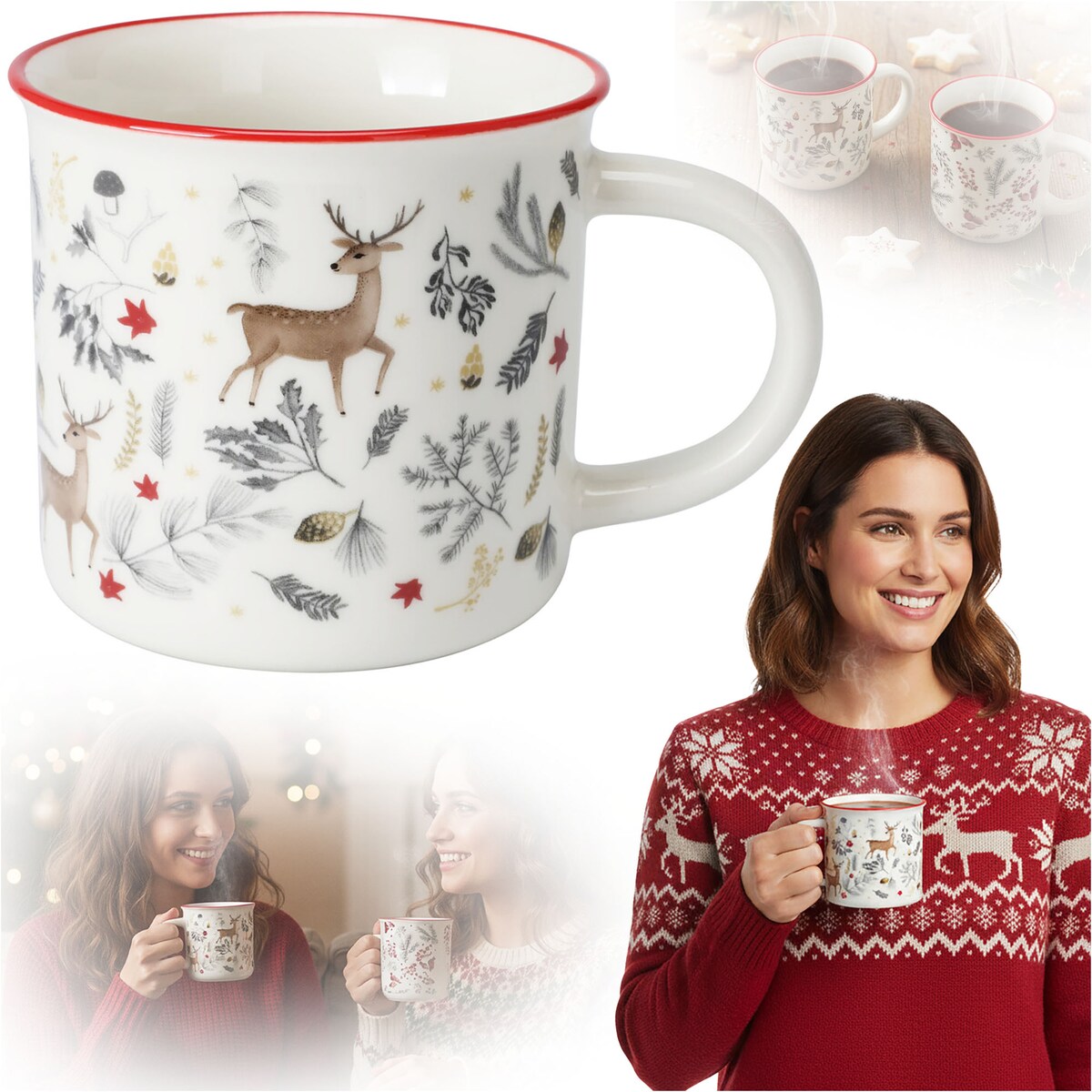 Kubek Z Uchem Świąteczny 400 Ml Porcelanowy Zimowy Świąteczny