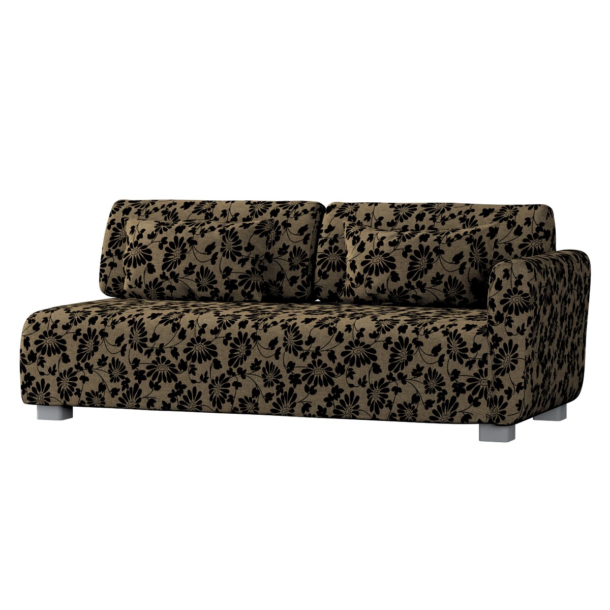 Pokrowiec na sofę 2-osobową jeden podłokietnik Mysinge, czarne kwiaty na beżowym tle, sofa Mysinge 2-os. jeden podłokietnik, Living II