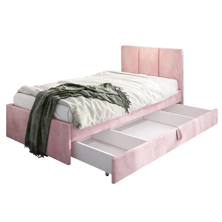Łóżko młodzieżowe VIVO 2 120x200 różowe z tapicerowanym panelem i szufladą