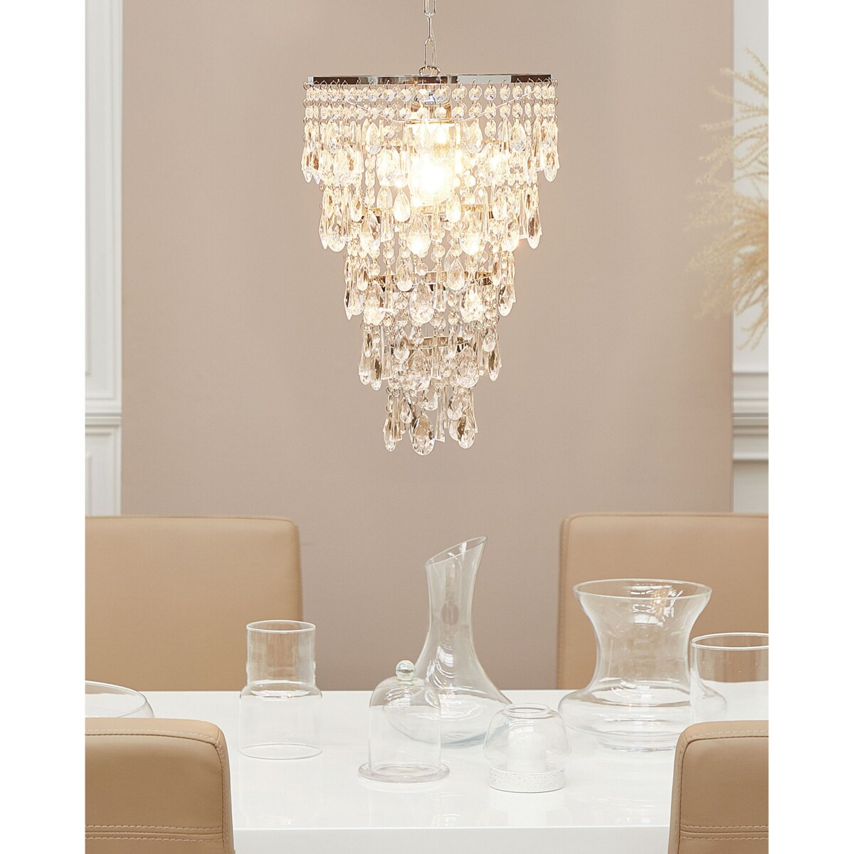 Żyrandol z akrylowymi kryształkami srebrny ENTWASH