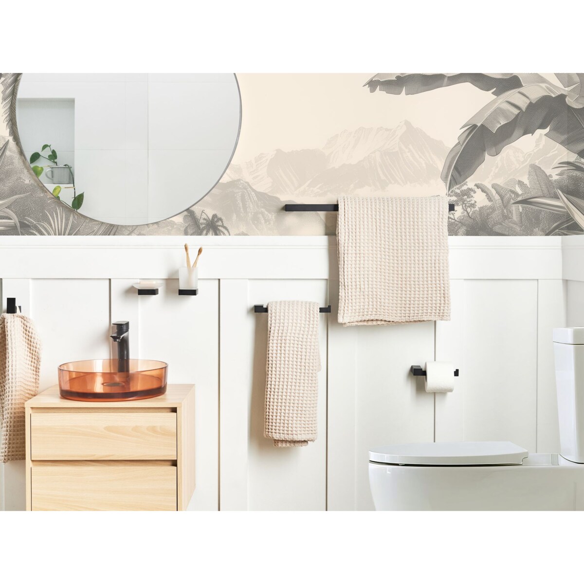 Zestaw akcesoriów toaletowych 6 elementów TUMACO Z uchwytami i haczykami na ręczniki Czarny