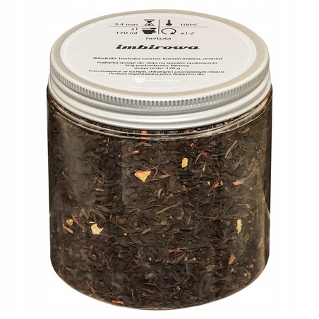 Herbata czarna sypana IMBIROWA o smaku rozgrzewającego imbiru PREMIUM - herbata liściasta sypana mieszanka napar susz - gotowa na prezent upominek