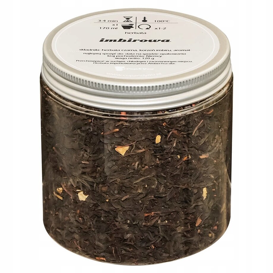 Herbata czarna sypana IMBIROWA o smaku rozgrzewającego imbiru PREMIUM - herbata liściasta sypana mieszanka napar susz - gotowa na prezent upominek