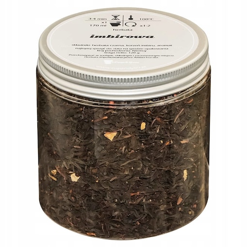 Herbata czarna sypana IMBIROWA o smaku rozgrzewającego imbiru PREMIUM - herbata liściasta sypana mieszanka napar susz - gotowa na prezent upominek