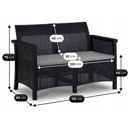 Zestaw Mebli Ogrodowych Na Taras Ogród Technorattan Czarny BRENTA