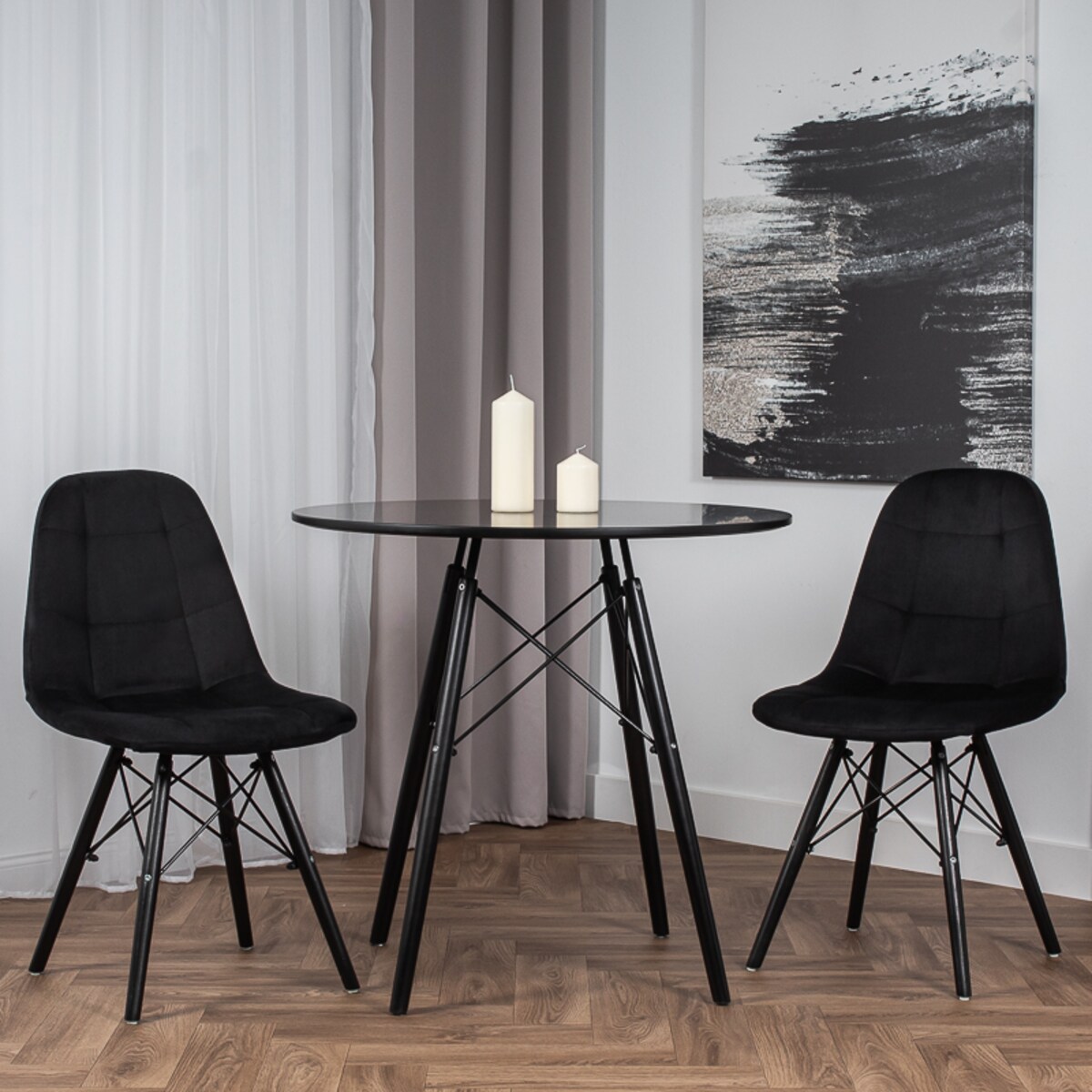 Krzesło tapicerowane skandynawskie czarne welurowe pikowane nowoczesne