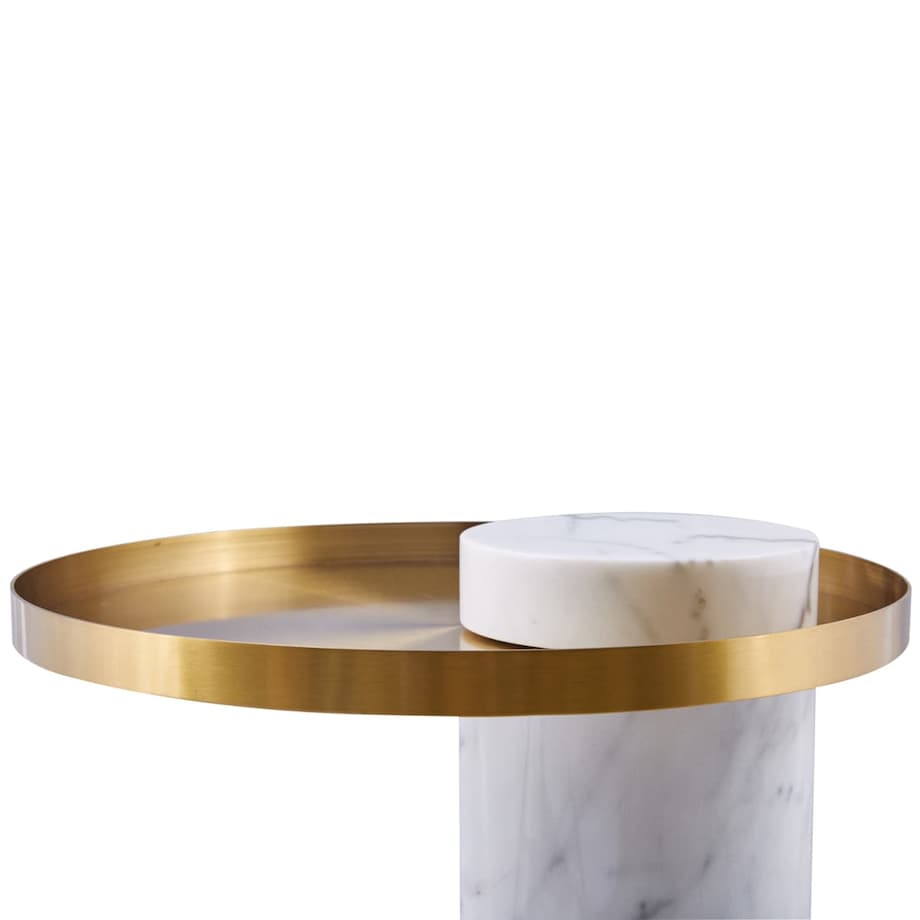 Designerski stolik kawowy COLUMN DP-FA1 white gold Step marmur stal biały złoty, Step Into Design