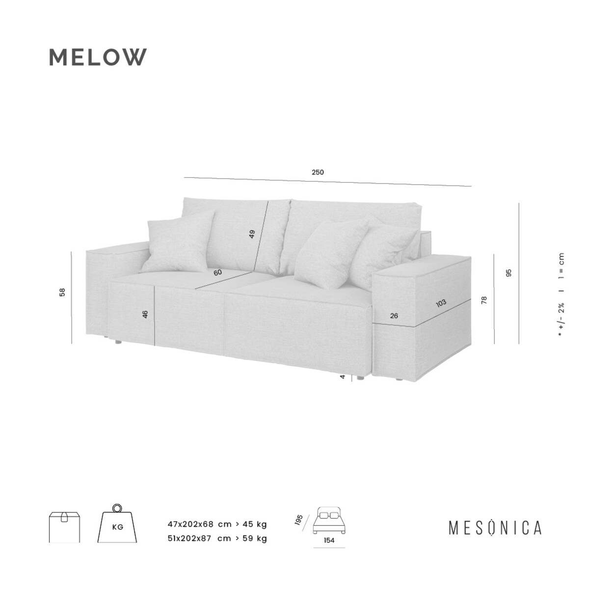 Melow 3-osobowa rozkładana sofa - beżowa