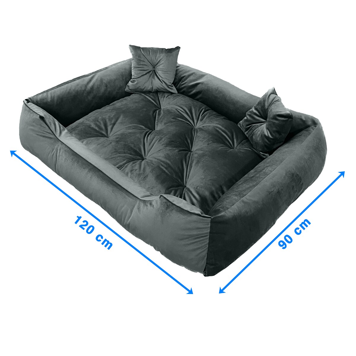 Legowisko Dla Psa Kanapa Posłanie Welurowe 120X90 Cm Pikowane Prestiżowe Szare