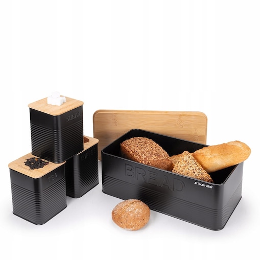 Zestaw Chlebak z 3 pojemnikami kuchennymi na przyprawy chleb pieczywo KAMILLE