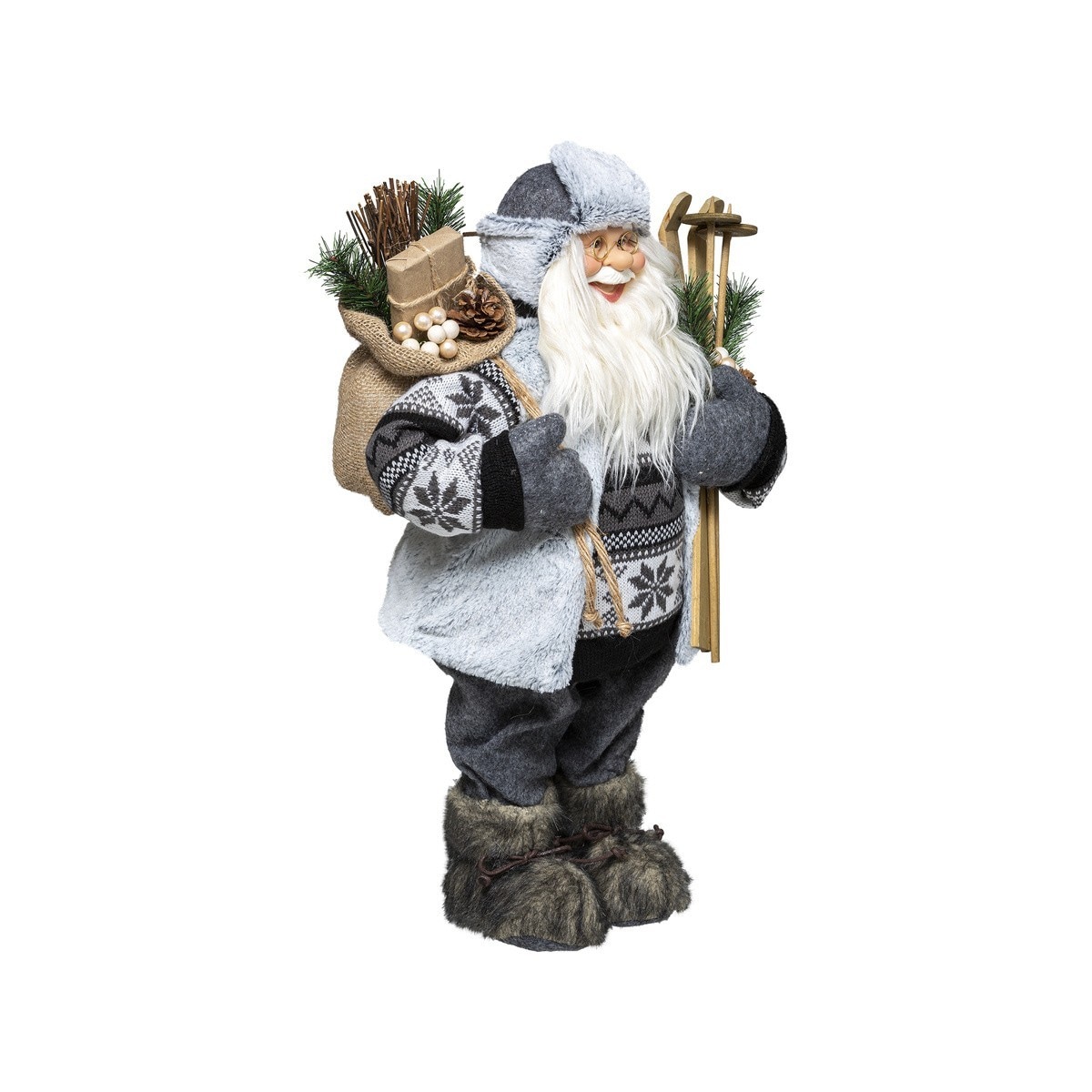 Figurka materiałowa Święty Mikołaj z nartami 45 cm