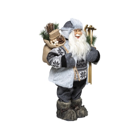 Figurka materiałowa Święty Mikołaj z nartami 45 cm