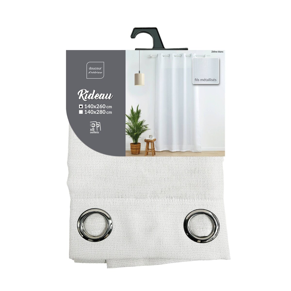 Zasłona z metaliczną nitką ZELINE, 140 x 260 cm