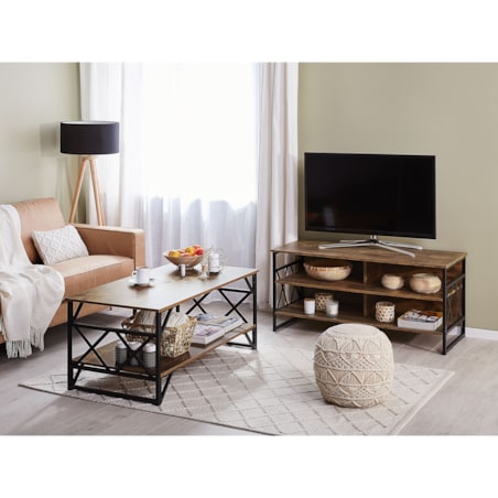 Stolik kawowy z półką ciemne drewno z czarnym BOLTON