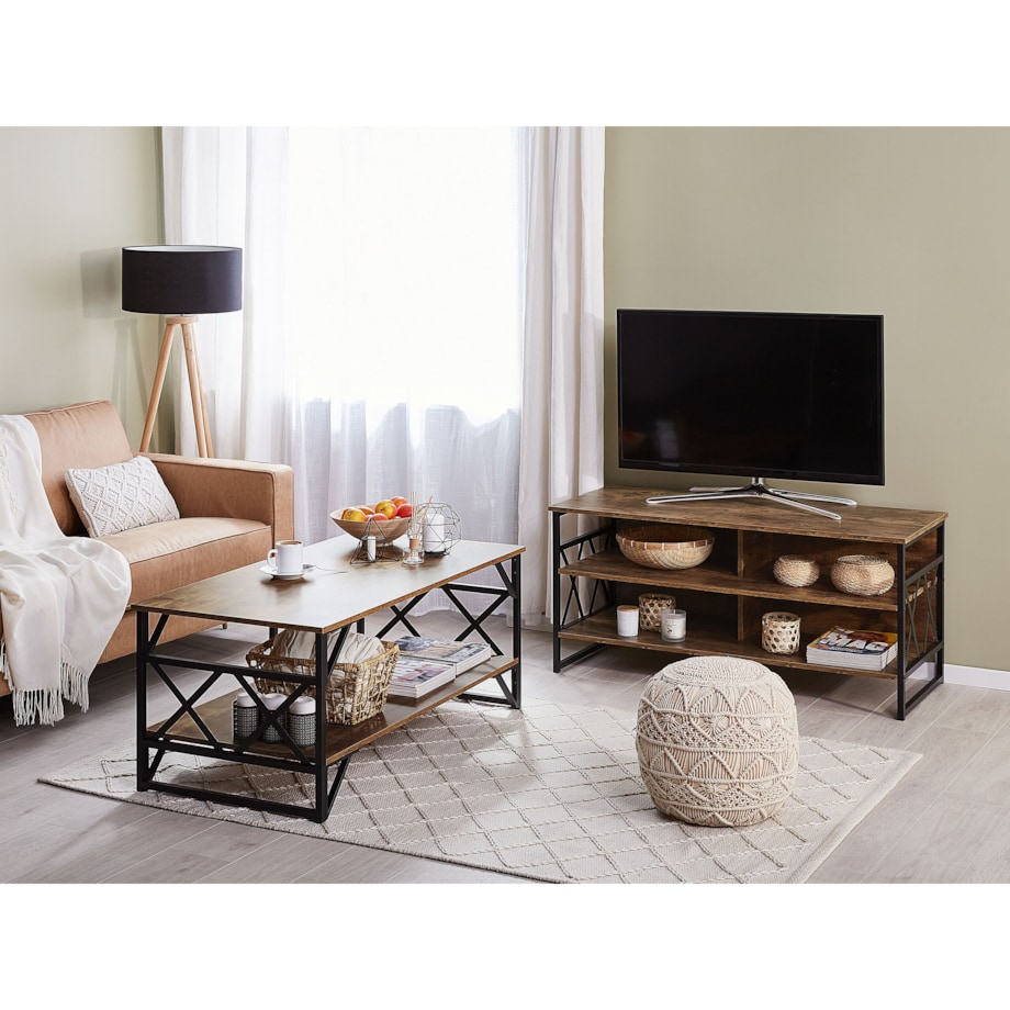 Stolik kawowy z półką ciemne drewno z czarnym BOLTON