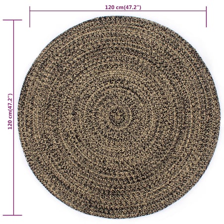 vidaXL Ręcznie wykonany dywan, juta, czarny i naturalny, 120 cm
