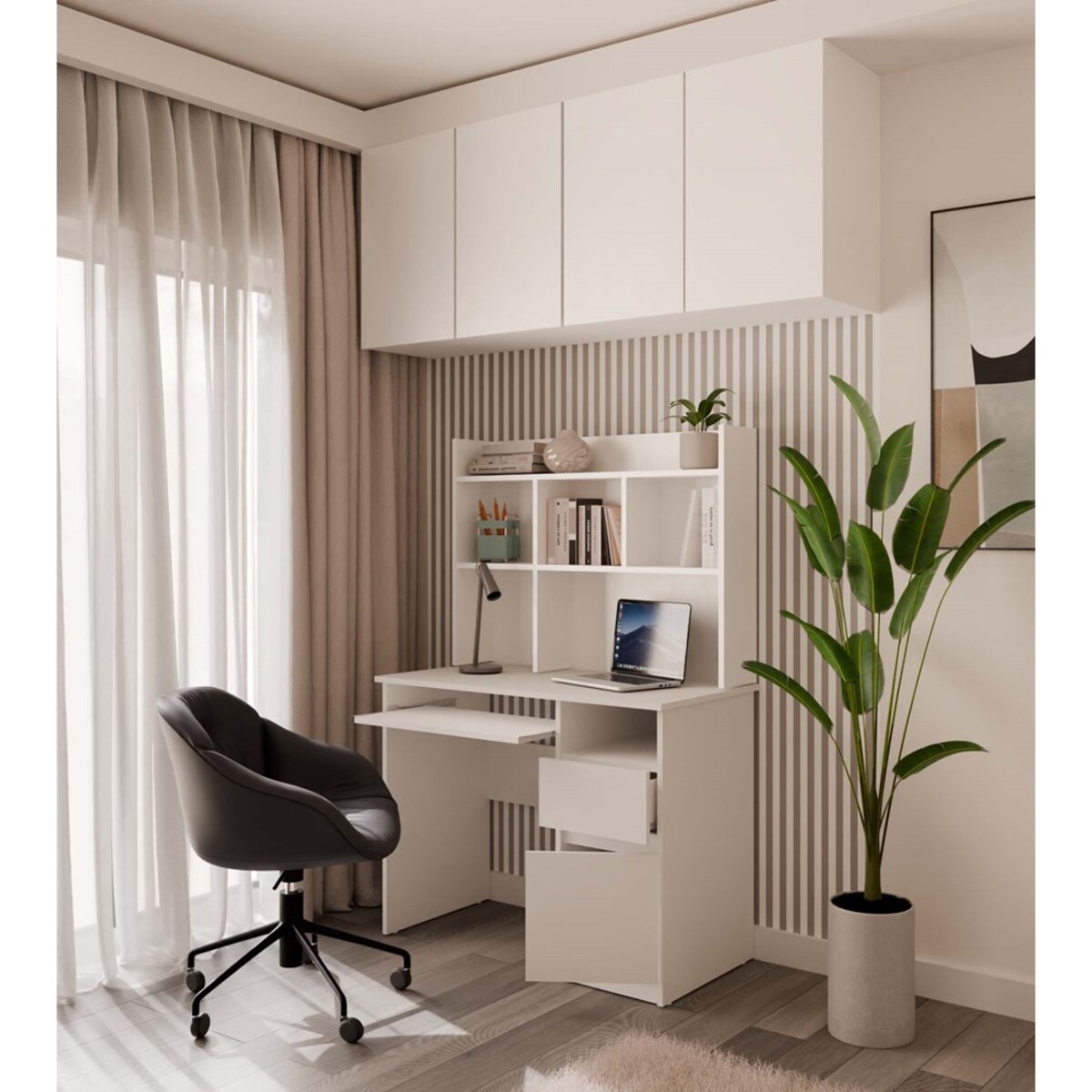 Biurko Porto Prawe Z Nadstawką Biel Mat Szuflada Półki Do Biura Pokoju