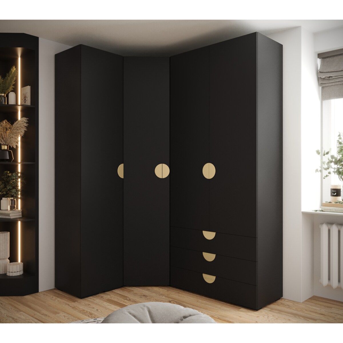 Garderoba wysoka do przedpokoju INOVA 4 Z6 czarny+złoty