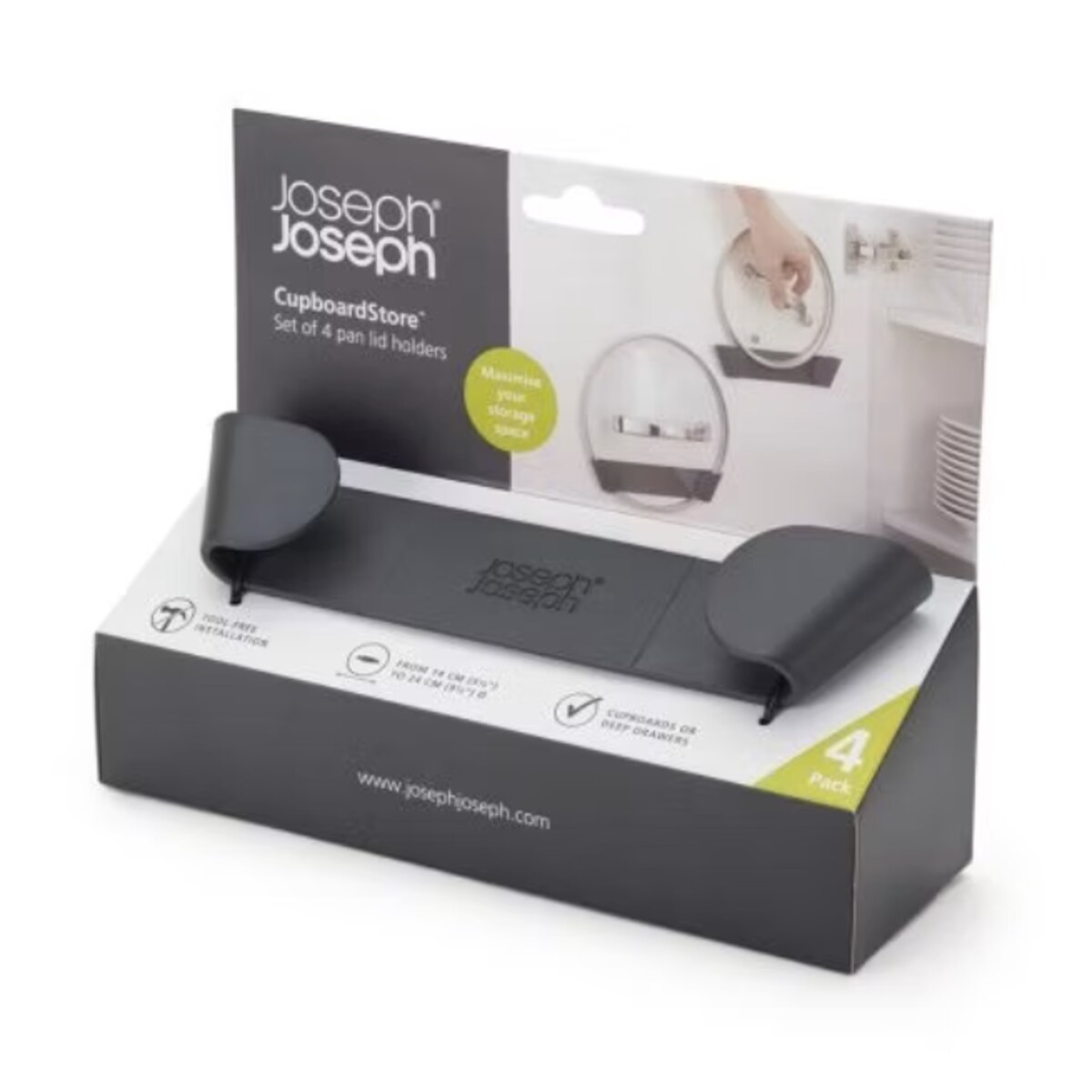 Zestaw 4 organizerów na pokrywki CupboardStore, 3.7 x 19 x 2.3 cm, Joseph Joseph