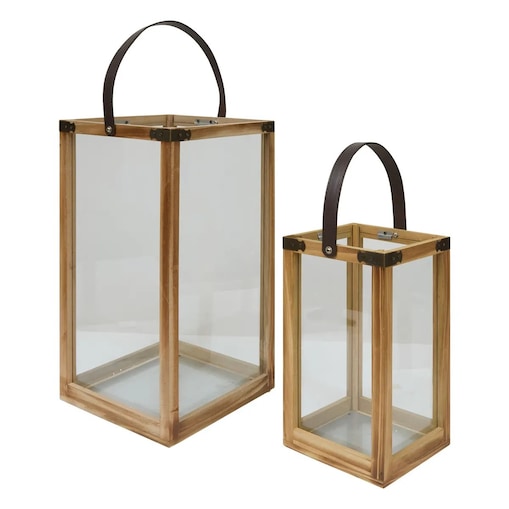 Komplet dwóch lampionów ze skórzanym uchwytem, Lony