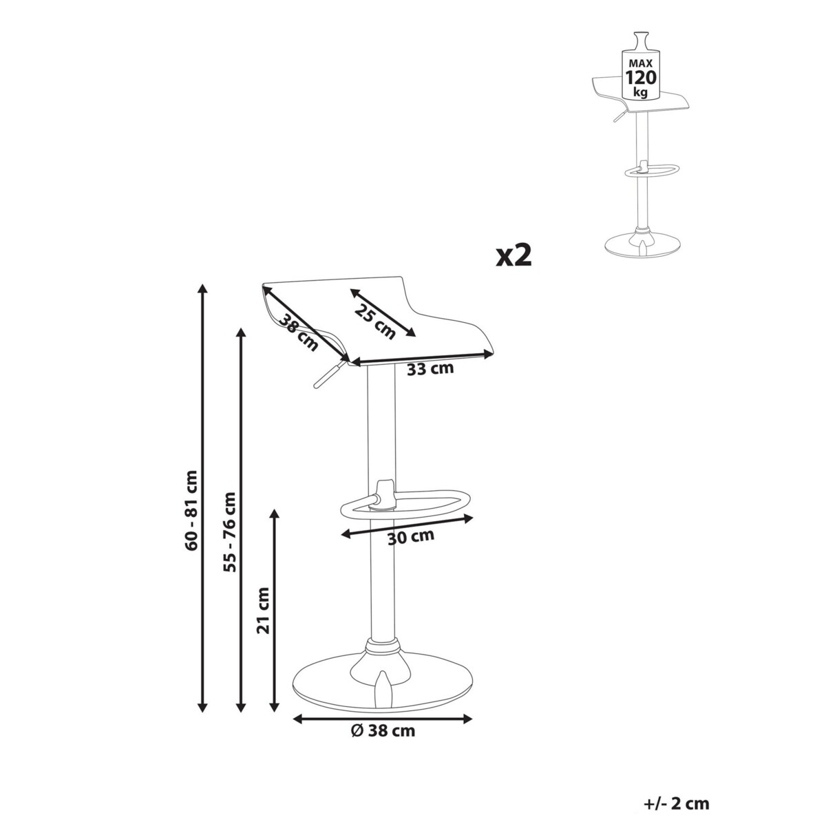 Zestaw 2 krzeseł barowych NEUM Obrotowy Przezroczysty